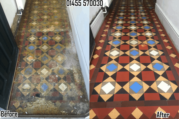 Victorian tiles cleaned and polished in Lutterworth 01455 570030
